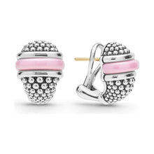 Load image into Gallery viewer, Lagos Sterling Silver Pink Caviar Ceramic Omega Earrings