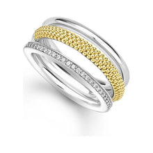 Load image into Gallery viewer, Lagos 18K & Sterling Silver Lux Three Row Diamond Wide Band