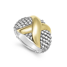 Load image into Gallery viewer, Lagos Sterling Silver & 18K Yellow Gold Embrace X Caviar Wide Dome Ring