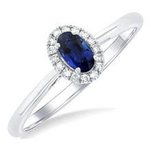 Load image into Gallery viewer, 10K White Gold Oval Sapphire and Diamond Halo Ring
