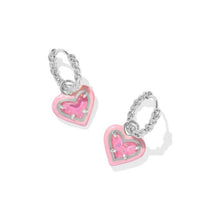 Load image into Gallery viewer, Kendra Scott Ari Heart Enamel Frame Huggies in Pink Iridescent Glitter Glass