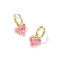 Load image into Gallery viewer, Kendra Scott Ari Heart Enamel Frame Huggies in Pink Iridescent Glitter Glass