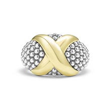 Load image into Gallery viewer, Lagos Sterling Silver & 18K Yellow Gold Embrace X Caviar Wide Dome Ring