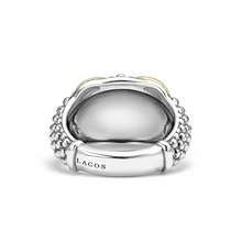 Load image into Gallery viewer, Lagos Sterling Silver & 18K Yellow Gold Embrace X Caviar Wide Dome Ring