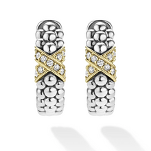 Load image into Gallery viewer, Lagos 18K & Sterling Silver Embrace X Station Diamond Huggie Earrings