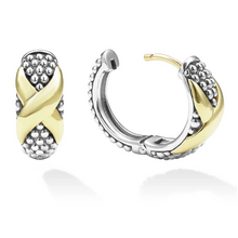 Load image into Gallery viewer, Lagos 18K & Sterling Silver Embrace X Station Huggie Earrings