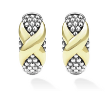 Load image into Gallery viewer, Lagos 18K & Sterling Silver Embrace X Station Huggie Earrings