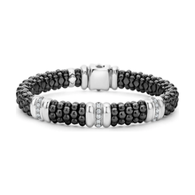 Load image into Gallery viewer, Lagos Sterling Silver Black Caviar Ceramic 3 Diamond Station Bracelet
