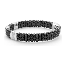 Load image into Gallery viewer, Lagos Sterling Silver Black Caviar Ceramic 3 Diamond Station Bracelet