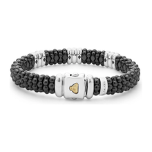 Load image into Gallery viewer, Lagos Sterling Silver Black Caviar Ceramic 3 Diamond Station Bracelet