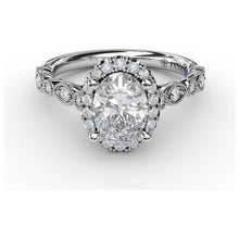 Load image into Gallery viewer, Fana 14K White Gold and Diamond Oval Halo with Detailed Milgrain Band