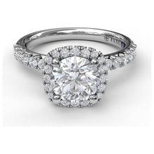 Load image into Gallery viewer, Fana 14K White Gold and Diamond Classic Cushion Halo Engagement Ring