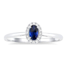 Load image into Gallery viewer, 10K White Gold Oval Sapphire and Diamond Halo Ring