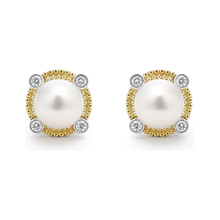 Load image into Gallery viewer, Lagos Sterling Silver & 18K Gold Luna Lux Pearl & Diamond Stud Earrings