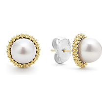 Load image into Gallery viewer, Lagos Sterling Silver & 18K Gold Luna Lux Pearl Stud Earrings