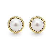 Load image into Gallery viewer, Lagos Sterling Silver & 18K Gold Luna Lux Pearl Stud Earrings