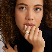 Load image into Gallery viewer, Lagos Sterling Silver and 18K Yellow Gold Luna Pearl & Diamond Ring