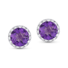 Load image into Gallery viewer, 14K White Gold Birthstone Diamond Halo Studs