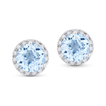 Load image into Gallery viewer, 14K White Gold Birthstone Diamond Halo Studs