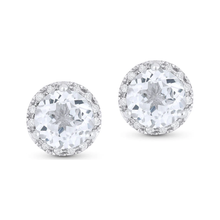 Load image into Gallery viewer, 14K White Gold Birthstone Diamond Halo Studs