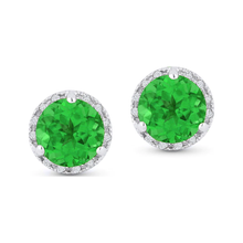 Load image into Gallery viewer, 14K White Gold Birthstone Diamond Halo Studs