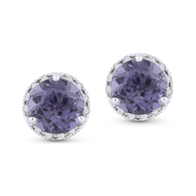 Load image into Gallery viewer, 14K White Gold Birthstone Diamond Halo Studs