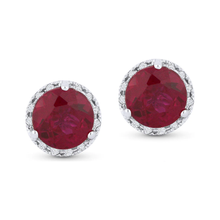 Load image into Gallery viewer, 14K White Gold Birthstone Diamond Halo Studs