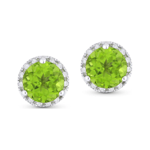 Load image into Gallery viewer, 14K White Gold Birthstone Diamond Halo Studs