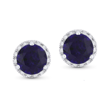 Load image into Gallery viewer, 14K White Gold Birthstone Diamond Halo Studs