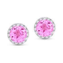 Load image into Gallery viewer, 14K White Gold Birthstone Diamond Halo Studs