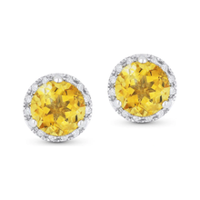 Load image into Gallery viewer, 14K White Gold Birthstone Diamond Halo Studs