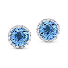 Load image into Gallery viewer, 14K White Gold Birthstone Diamond Halo Studs