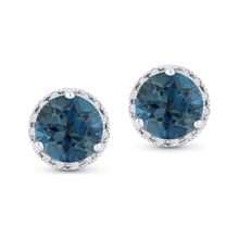 Load image into Gallery viewer, 14K White Gold Birthstone Diamond Halo Studs