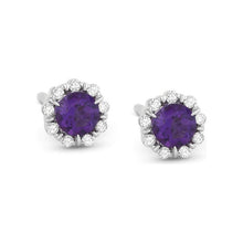 Load image into Gallery viewer, 14K White Gold Small Birthstone Diamond Halo Studs
