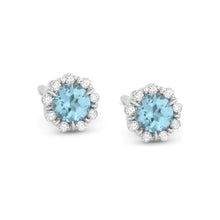 Load image into Gallery viewer, 14K White Gold Small Birthstone Diamond Halo Studs
