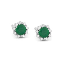 Load image into Gallery viewer, 14K White Gold Small Birthstone Diamond Halo Studs