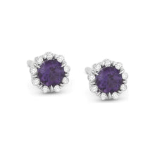 Load image into Gallery viewer, 14K White Gold Small Birthstone Diamond Halo Studs