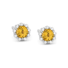 Load image into Gallery viewer, 14K White Gold Small Birthstone Diamond Halo Studs
