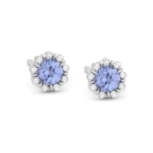 Load image into Gallery viewer, 14K White Gold Small Birthstone Diamond Halo Studs