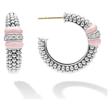 Load image into Gallery viewer, Lagos Sterling Silver Pink Caviar Diamond Hoop Earrings