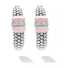 Load image into Gallery viewer, Lagos Sterling Silver Pink Caviar Diamond Hoop Earrings