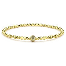 Load image into Gallery viewer, Lagos 18K Caviar Gold Pave Diamond 3mm Ball Stretch Bracelet