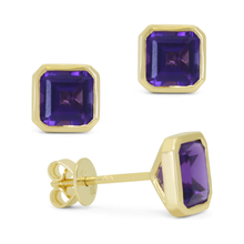 Load image into Gallery viewer, 14K Yellow Gold Gemstone Bezel Asscher Cut Stud Earrings