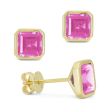 Load image into Gallery viewer, 14K Yellow Gold Gemstone Bezel Asscher Cut Stud Earrings