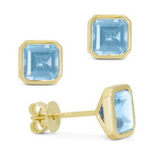 Load image into Gallery viewer, 14K Yellow Gold Gemstone Bezel Asscher Cut Stud Earrings