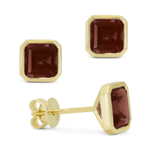 Load image into Gallery viewer, 14K Yellow Gold Gemstone Bezel Asscher Cut Stud Earrings