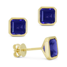 Load image into Gallery viewer, 14K Yellow Gold Gemstone Bezel Asscher Cut Stud Earrings