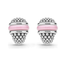 Load image into Gallery viewer, Lagos Sterling Silver Pink Caviar Ceramic Omega Earrings
