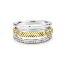 Load image into Gallery viewer, Lagos 18K & Sterling Silver Lux Three Row Diamond Wide Band