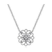 Load image into Gallery viewer, Gabriel Silver Round Filigree White Sapphire Pendant Necklace